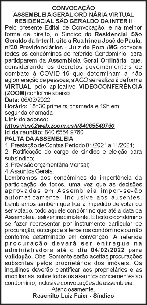 São Geraldo Inter - Convocação 4 1 SAO GERALDO