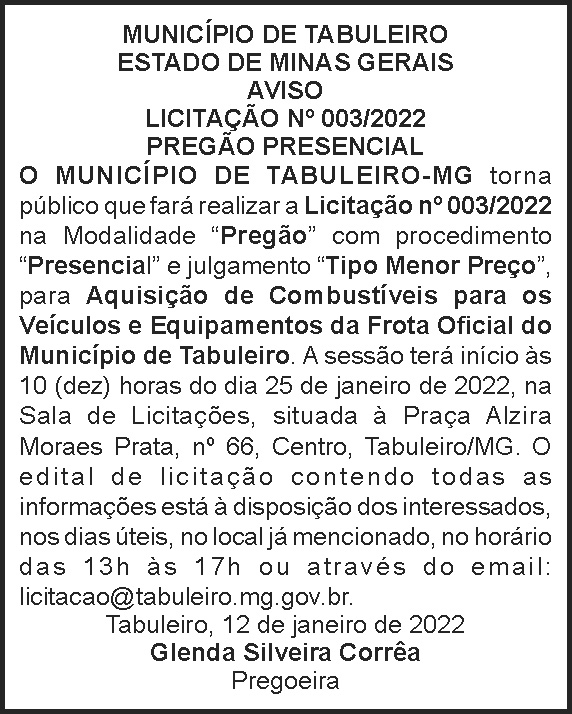 Tabuleiro - Pregão presencial 4 1 TABULEIRO 003