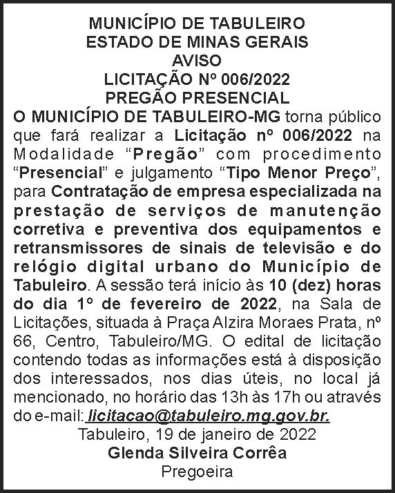 Tabuleiro - Pregão presencial 4 1 TABULEIRO 006