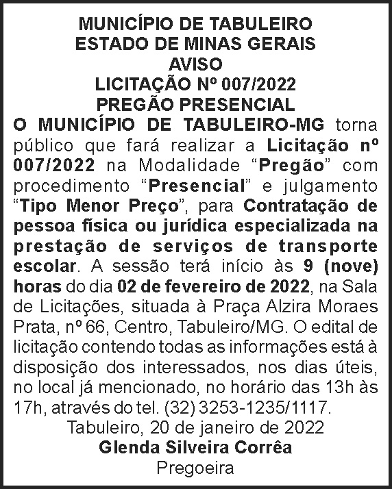 Tabuleiro - Pregão presencial 4 1 TABULEIRO 007
