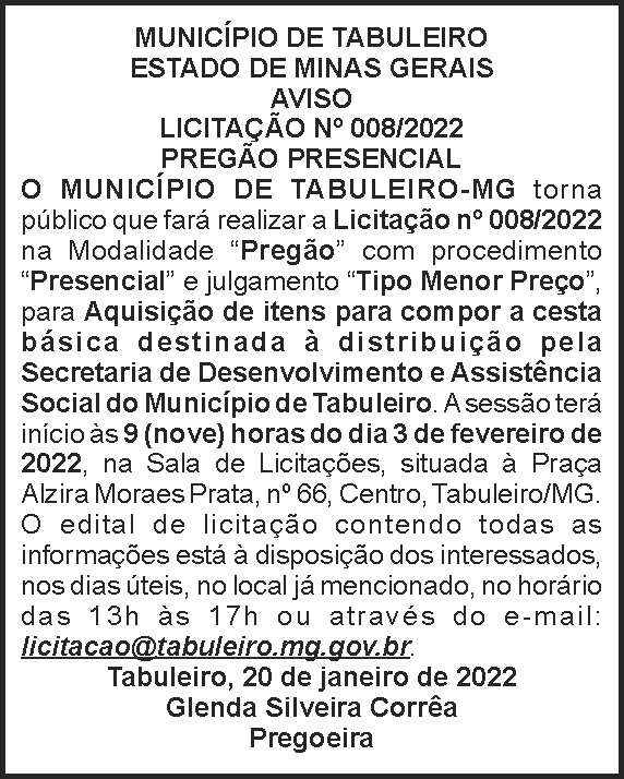Tabuleiro - Pregão presencial 4 1 TABULEIRO 008