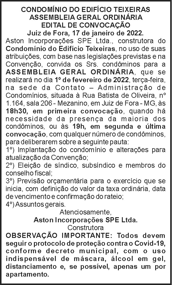 Edifício Teixeiras - Edital de convocação 4 1 TEIXEIRAS