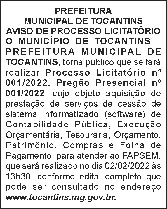 Tocantins - Aviso de processo licitatório 4 1 TOCANTINS 001 1