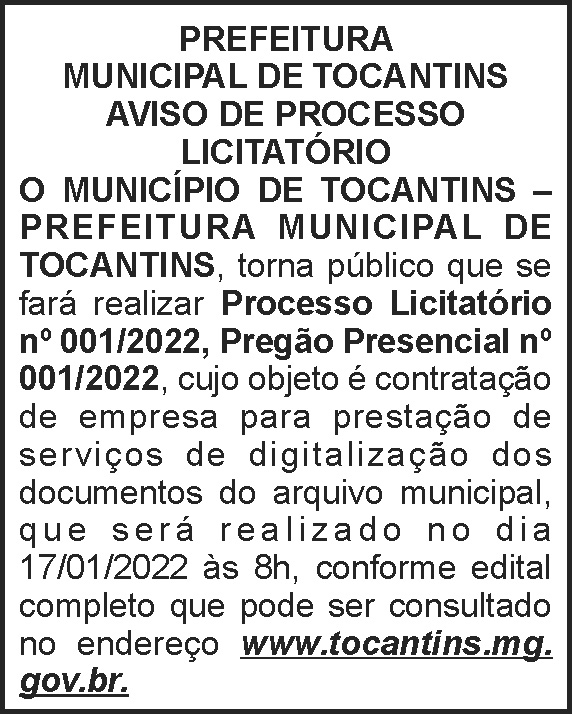 Tocantins - Processo licitatório 4 1 TOCANTINS 001
