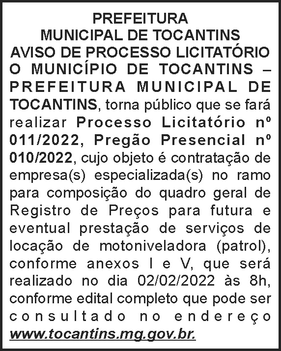 Prefeitura Municipal de Tocantins 4 1 TOCANTINS 011