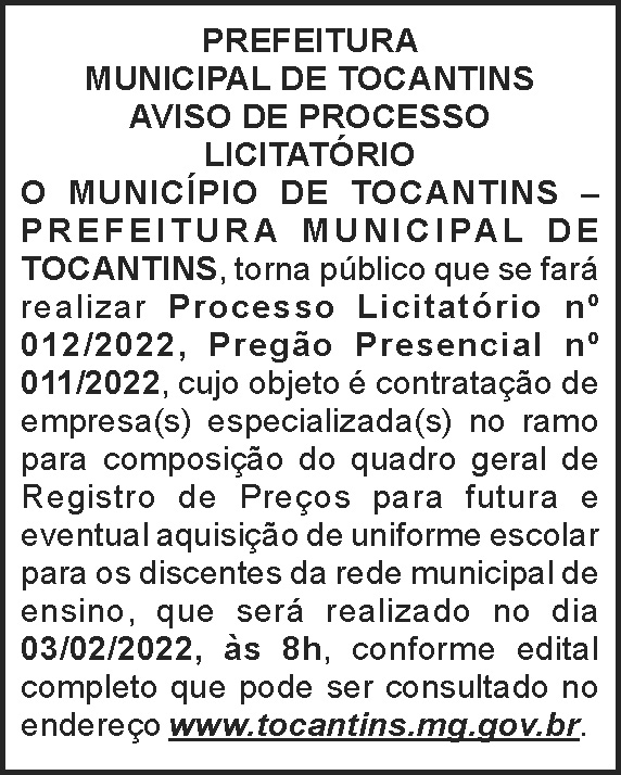 Tocantins - Pregão presencial 11 4 1 TOCANTINS 012
