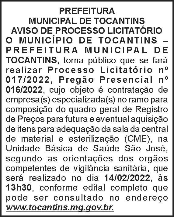 Tocantins - Pregão presencial 16 4 1 TOCANTINS 017