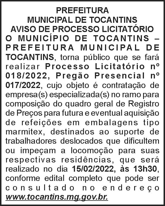 Tocantins - Pregão presencial 17 4 1 TOCANTINS 018