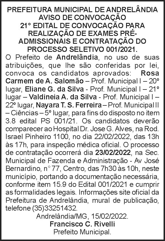 Andrelândia - Edital de Convocação 4 1 ANDRELANDIA 021