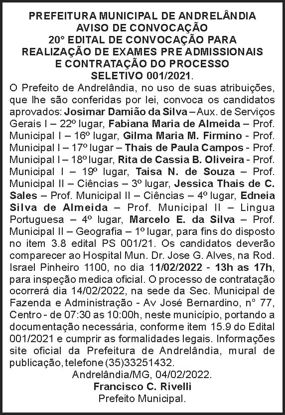 Aviso de convocação - Andrelândia 4 1 ANDRELANDIA 20