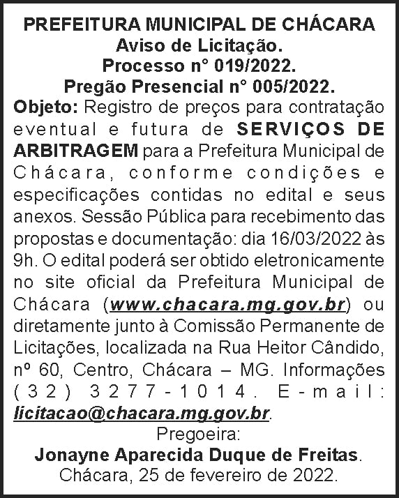 Prefeitura Municipal de Chácara 4 1 CHACARA 019