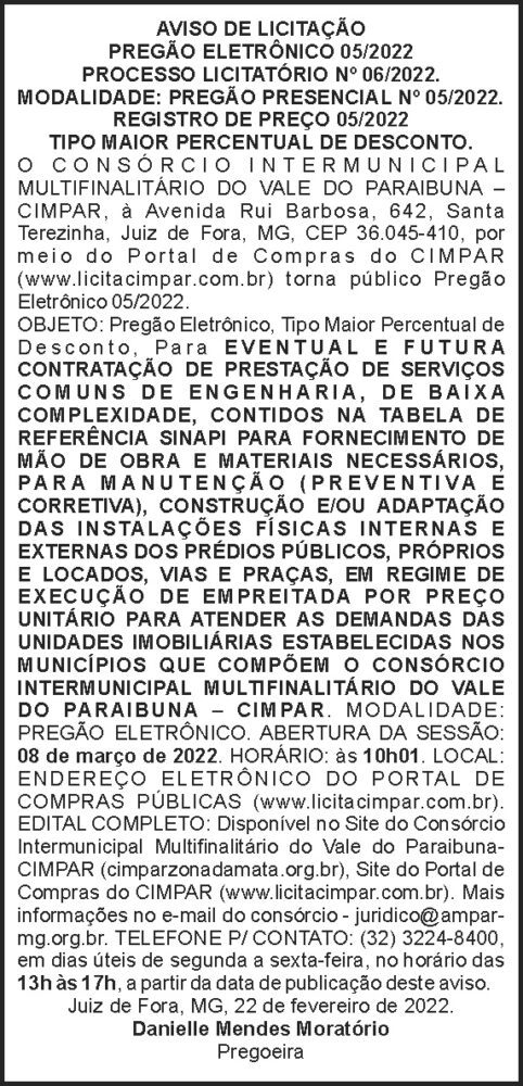 Cimpar - Pregão Nº 5 4 1 CIMPAR 05
