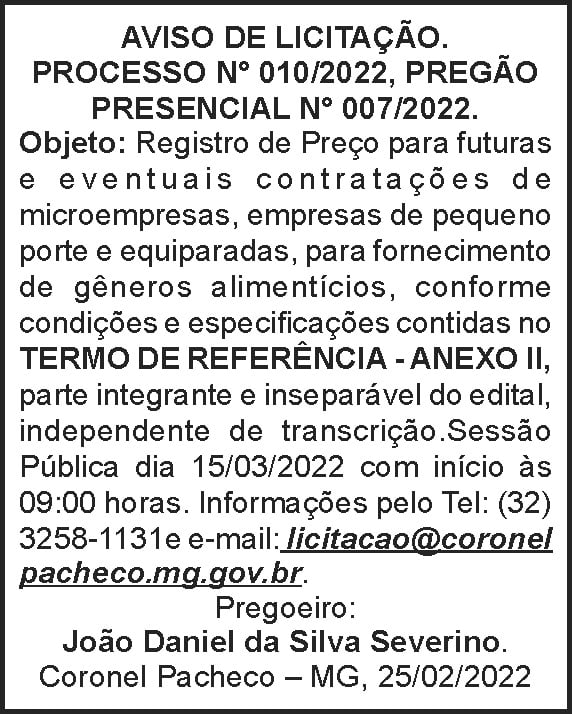 Coronel Pacheco - Licitação 4 1 CORONEL 010