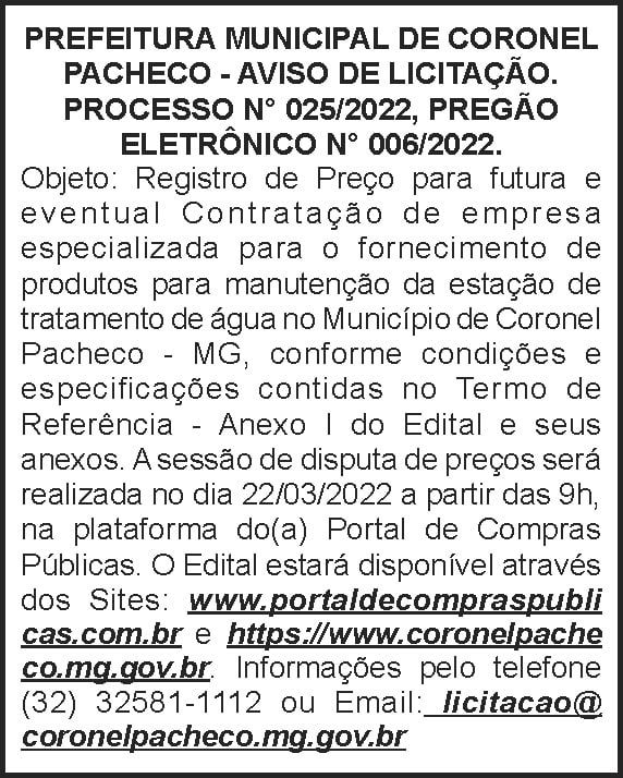 Coronel Pacheco - Licitação Nº 25 4 1 CORONEL 025