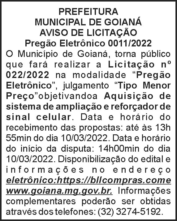 Goianá - Licitação Nº 22 4 1 GOIANA 0011