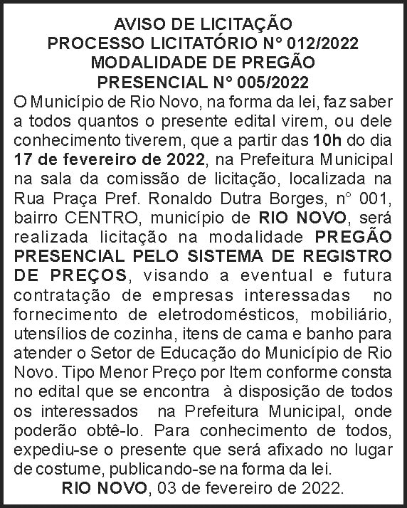 Pregão Presencial Nº 005/2022 4 1 RIO NOVO 012