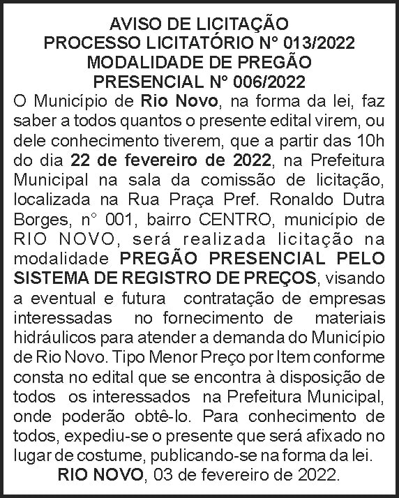 Pregão Presencial Nº 006/2022 4 1 RIO NOVO 013