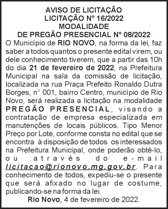 Pregão presencial - Rio Novo 4 1 RIO NOVO 16