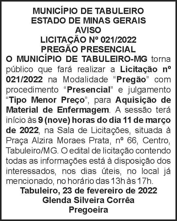 Município de Tabuleiro 4 1 TABULEIRO 021