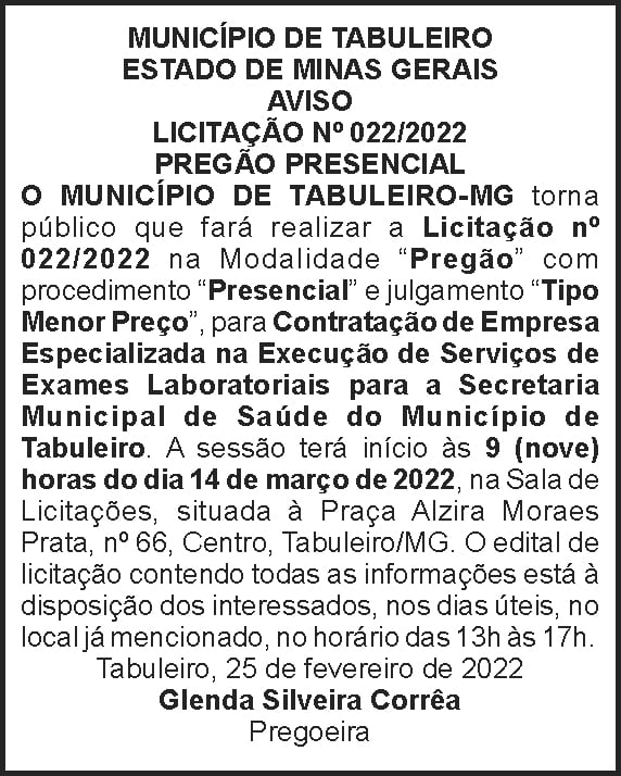 Município de Tabuleiro - Licitação Nº 22 4 1 TABULEIRO 022