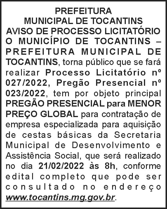 Processo licitatório 27 - Tocantins 4 1 TOCANTINS 027