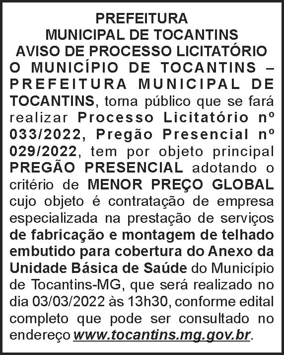 Tocantins - Licitação nº 33 4 1 TOCANTINS 033