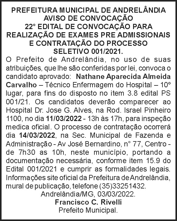 Andrelândia - Aviso de Convocação 4 1 ANDRELANDIA 022