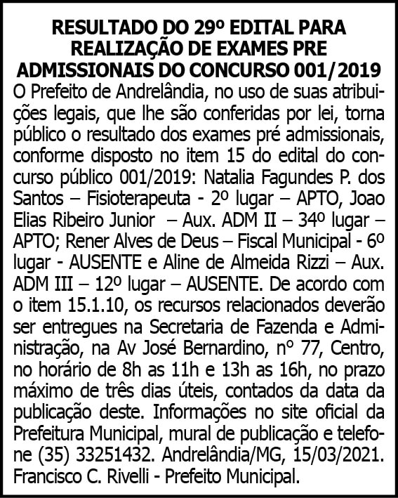 Município de Andrelândia 29º Edital 4 1 ANDRELANDIA 29