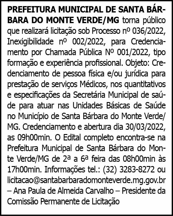 Santa Barbara do Monte Verde - Processo Nº 36 4 1 BARBARA 036