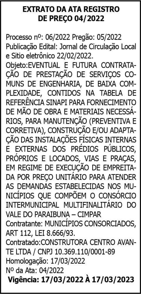 Extrato da Ata Registro de Preço 04/2022 4 1 CIMPAR 06