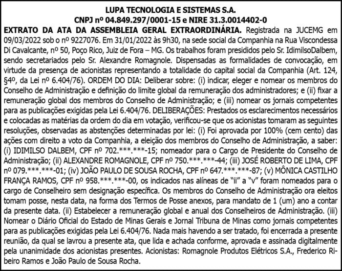 Assembleia Geral Extraordinária- Lupa Tecnologia 4 1 CONSELHEIROS