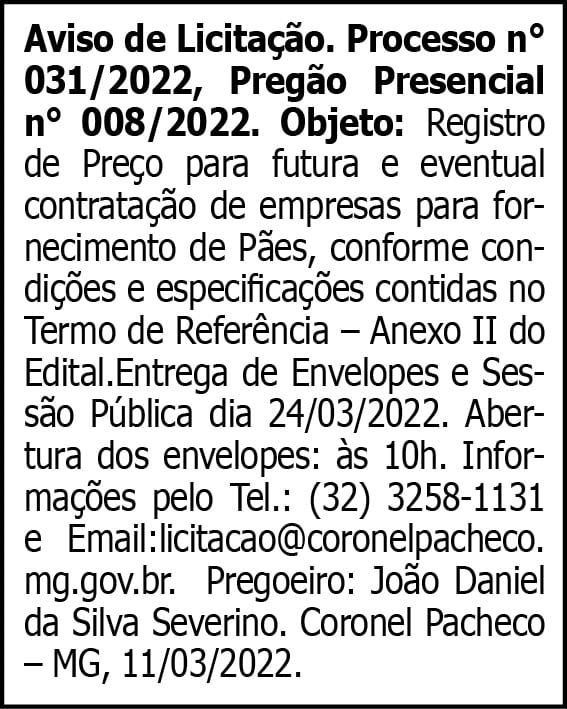 Coronel Pacheco - Licitação 4 1 CORONEL 031