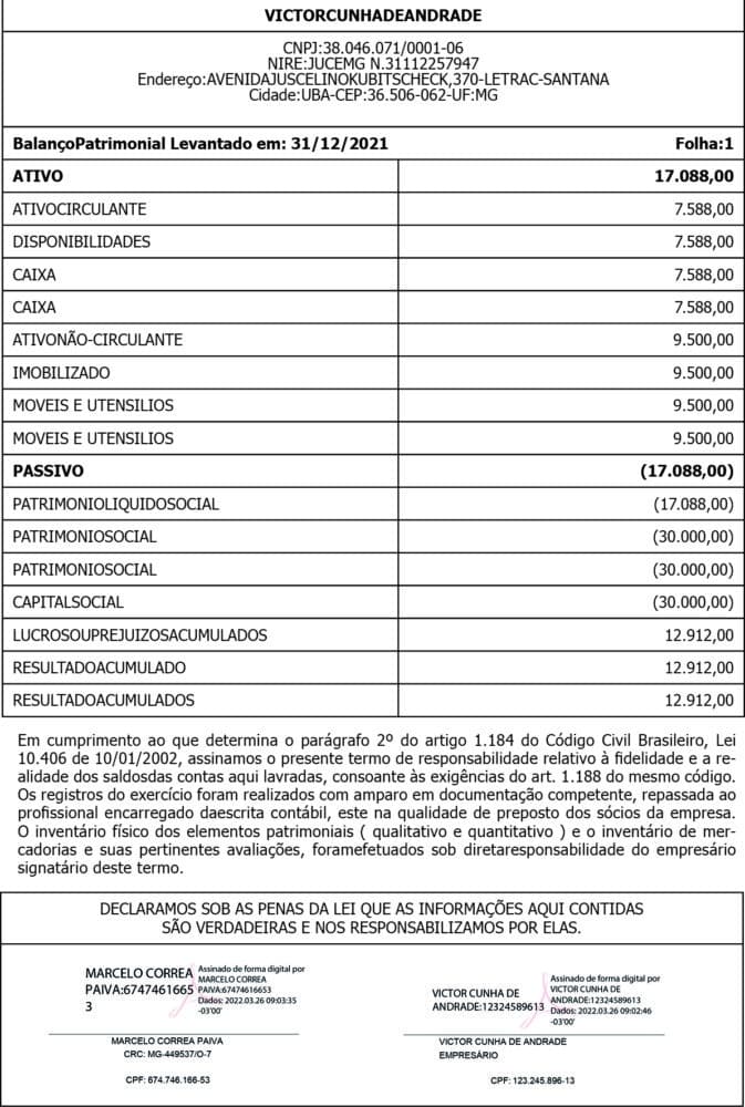 Balanço Patrimonial- Vitor Cunha de Andrade 4 1 CUNHA