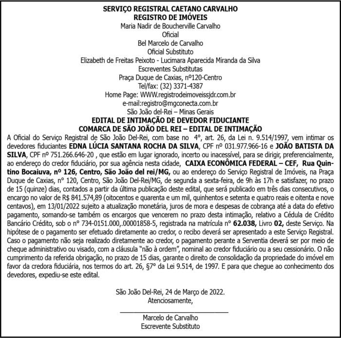 Comarca de São João Del Rei- Edital de Intimação 4 1 DEL REI 1
