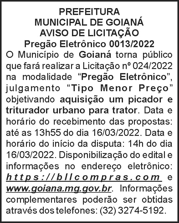 Goianá - Licitação Nº 13 4 1 GOIANA 0013