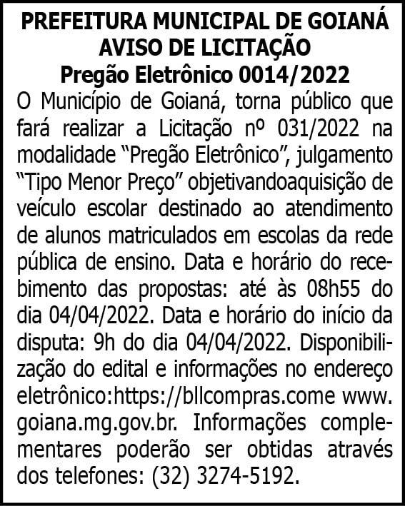 Município de Goianá- Pregão Eletrônico 0014/2022 4 1 GOIANA 0014