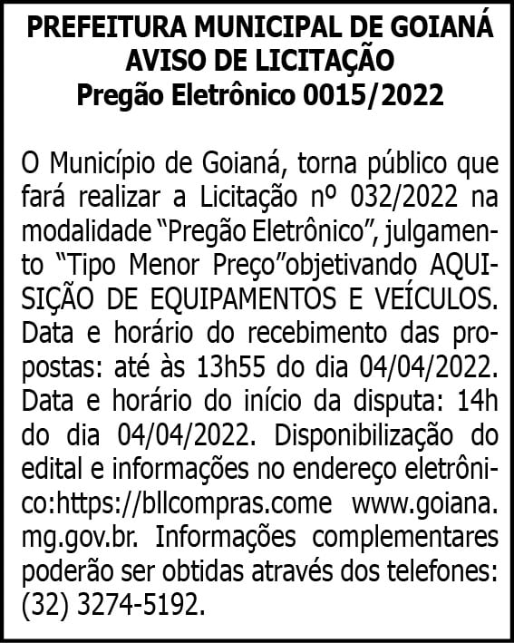 Município de Goianá- Pregão Eletrônico 0015/2022 4 1 GOIANA 015