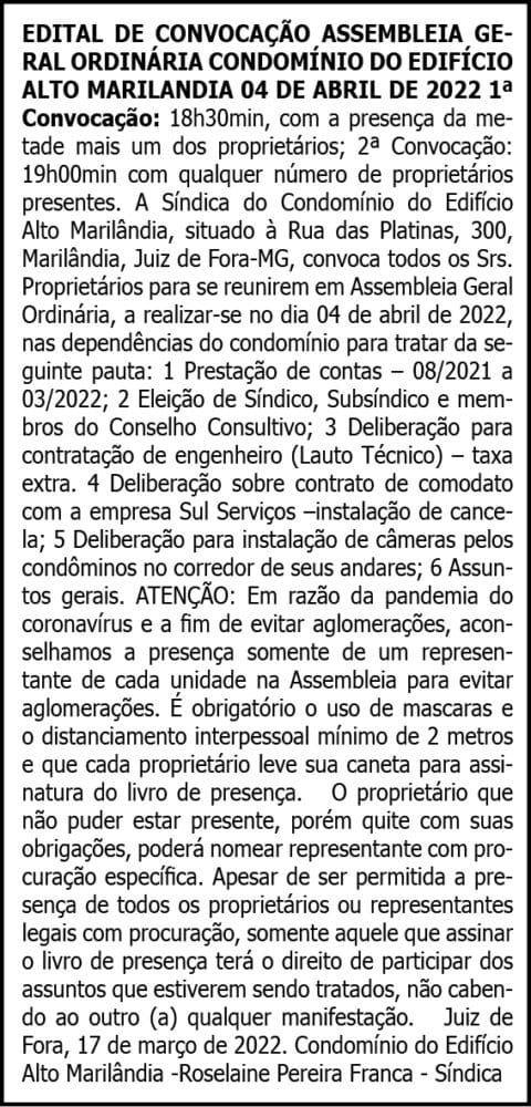 Edital de Convocação- Edifício Alto da Marilândia 4 1 MARILANDIA