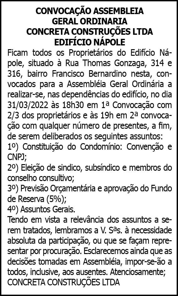 Assembleia Geral Ordinária- Edifício Nápole 4 1 NAPOLE