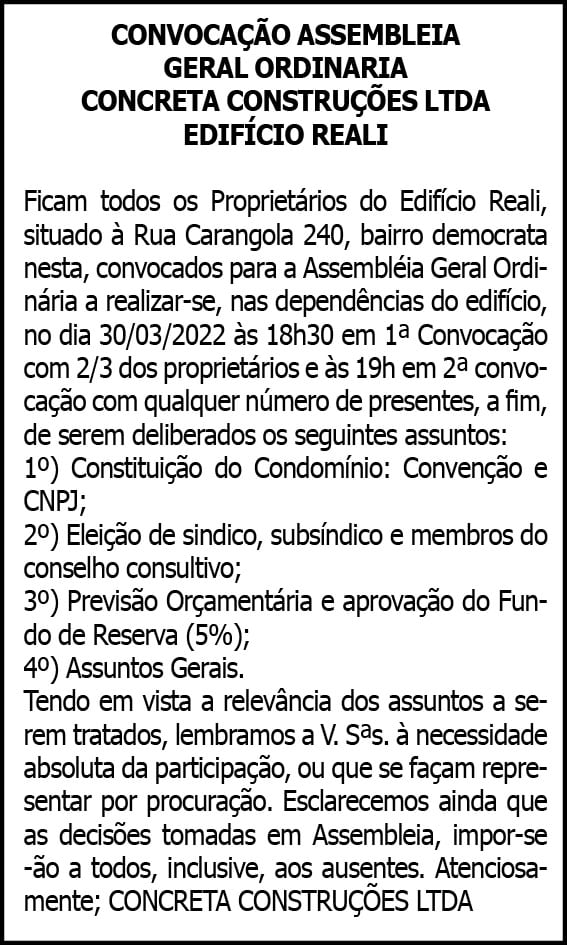 Assembleia Geral Ordinária- Edifício Reali 4 1 REALI
