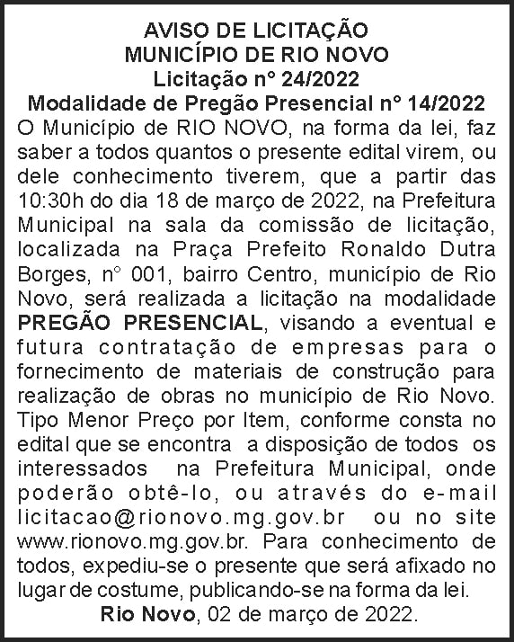 Rio Novo - Licitação Nº 24 4 1 RIO NOVO 24
