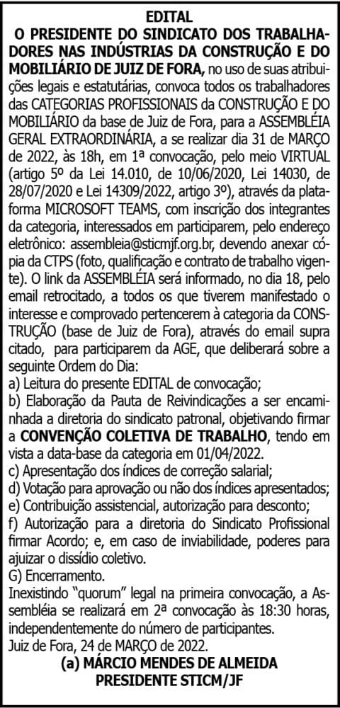 Convocação- Sindicato dos Trabalhadores 4 1 STICMJF