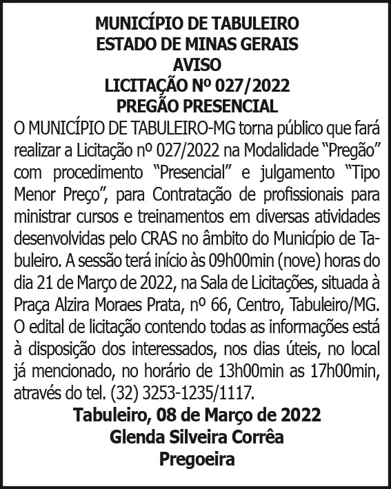 Município de Tabuleiro - Licitação Nº 27 4 1 TABULEIRO 027