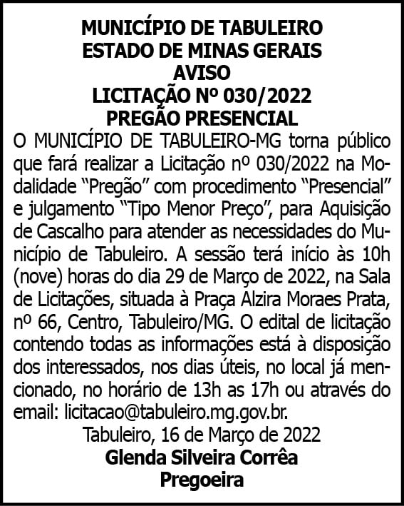 Município de Tabuleiro 4 1 TABULEIRO 030