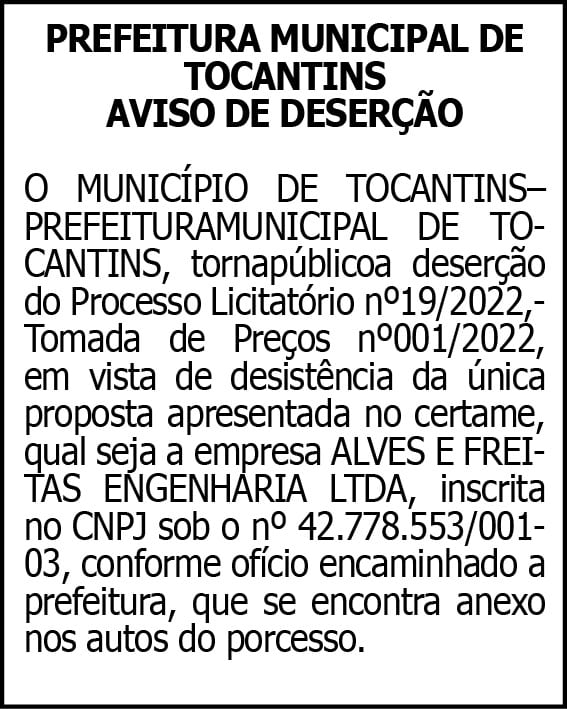 Aviso de Deserção - Tocantins 4 1 TOCANTINS 019