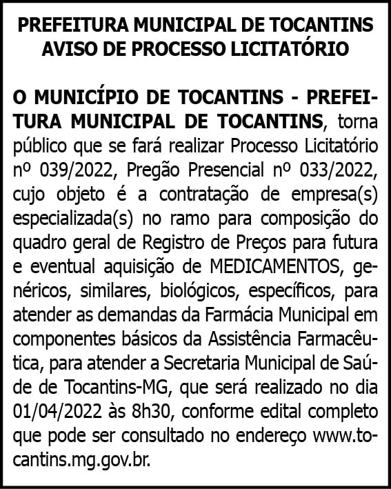 Município de Tocantins 4 1 TOCANTINS 039