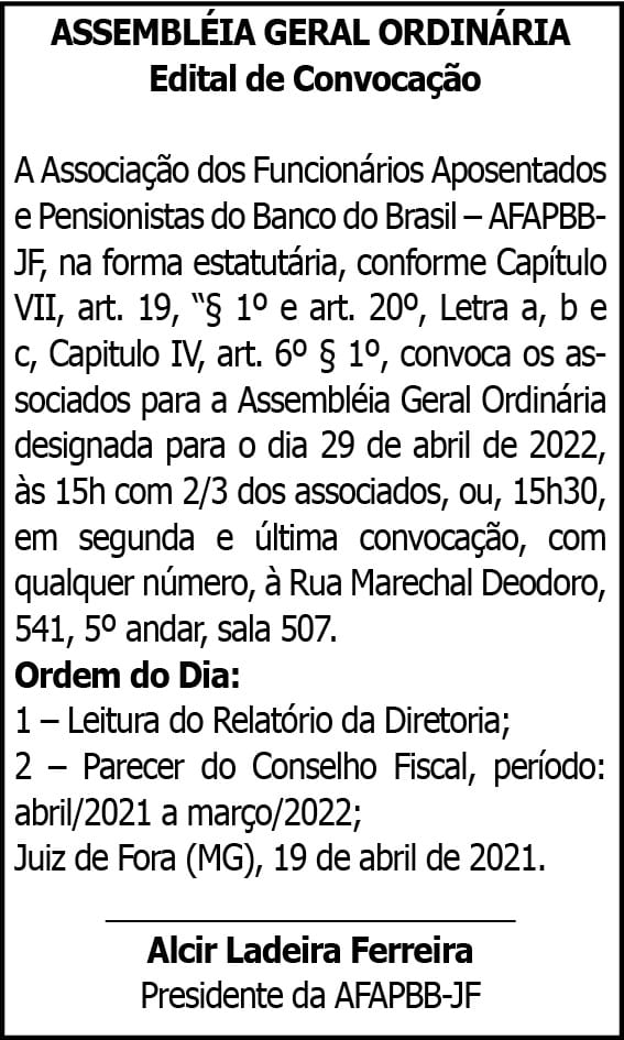 ASSEMBLÉIA GERAL ORDINÁRIA Edital de Convocação 4 1 AFABB