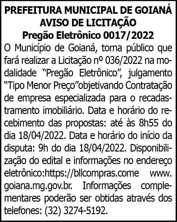 Município de Goianá- Pregão Eletrônico 0017/2022 4 1 GOIANA 0017