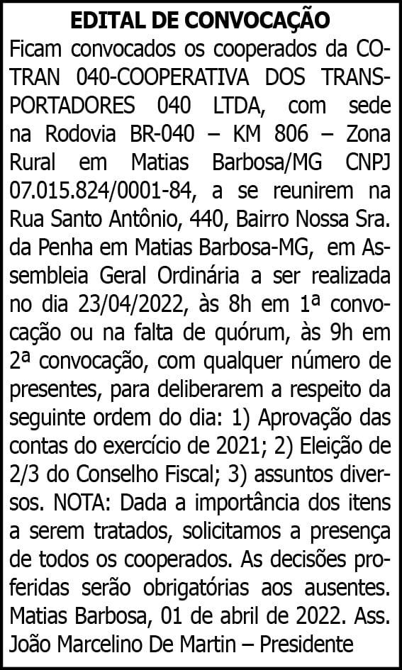 Edital de convocação PIAU - COTRAN 4 1 PIAU 021