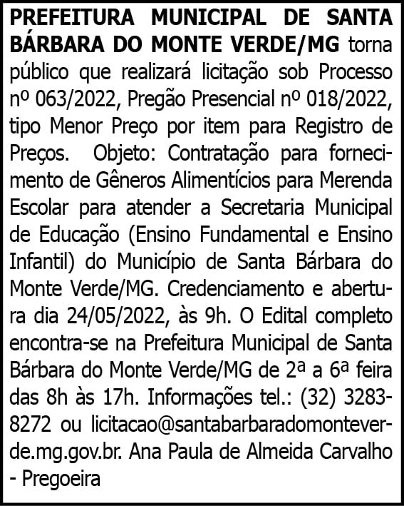 PREFEITURA MUNICIPAL DE SANTA BÁRBARA DO MONTE VERDE/MG 4 1 BARBARA 063